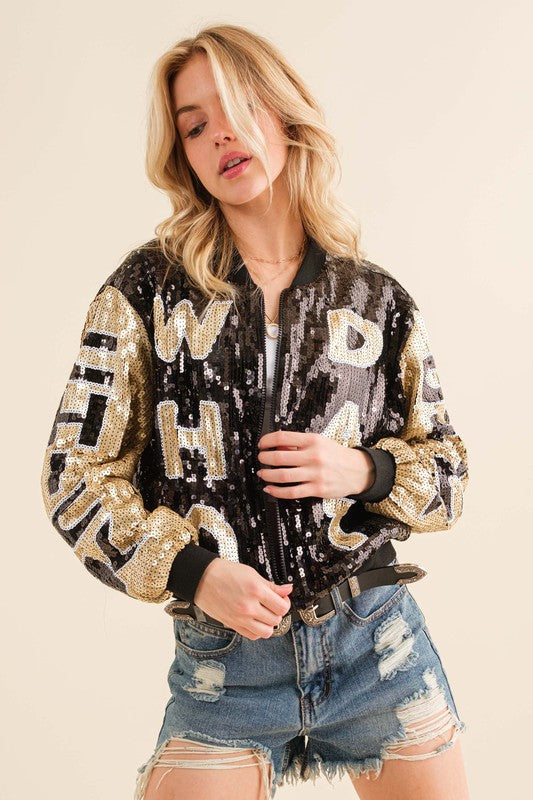 Saints "Who Dat Chicks" Sequin Bomber Jacket