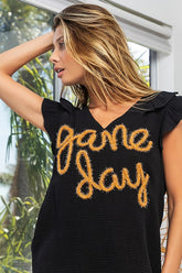 Saints Game Day V-Neck Ruffled Sleeve Top