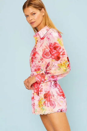 Flora Pink Print Romper Top Style