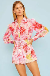 Flora Pink Print Romper Top Style