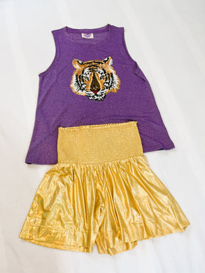 LSU Purple Tiger Head Glitter Tank - Sparkle City