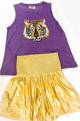 LSU Purple Tiger Head Glitter Tank - Sparkle City