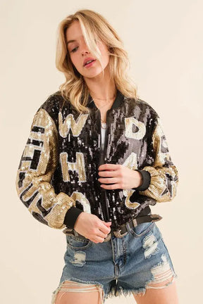 Sequin Bomber Jacket Blue B