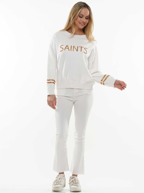 Saints Sequin Lettering Sweater